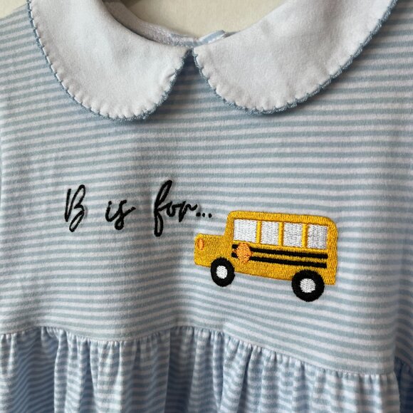 Girl - 4T - Cypress Row Blue Striped B is for Bus Dress - Picture 2 of 6